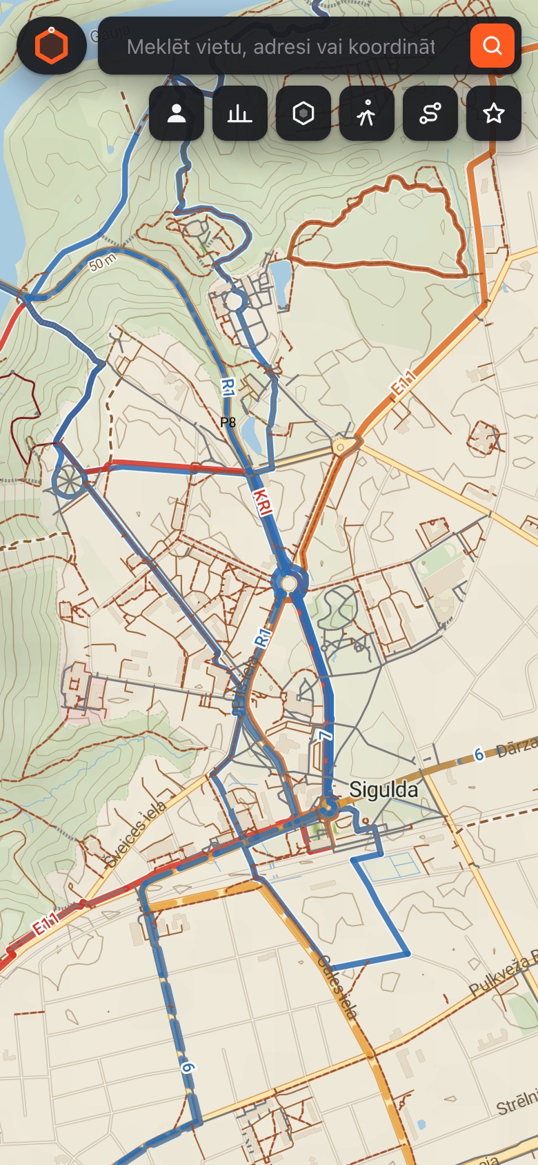 Takums outdoor map near Sigulda with trails and marked routes